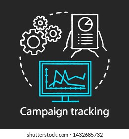 Campaign tracking chalk concept icon. Marketing automation idea. Digital marketing. Website analytics, network. Monitor advertising campaign performance. Vector isolated chalkboard illustration