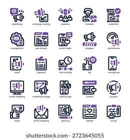 Pacote de Ícones de Acompanhamento de Campanha para seu site, celular, apresentação e design de logotipo. Design de tom duplo de ícone de rastreamento de campanha. Ilustração de gráficos vetoriais e traçado editável.