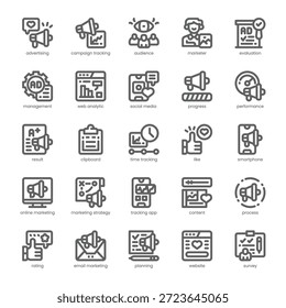 Paquete de iconos de seguimiento de campaña para su Sitio web, móvil, presentación y diseño de logotipo. Diseño de esquema de icono de seguimiento de campaña. Ilustración gráfica de Vector y trazo editable.