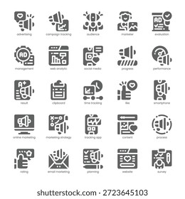 Campaign Tracking Icon Pack für Ihre Website, Ihr Handy, Ihre Präsentation und Ihr Logo-Design. Kampagnenverfolgung Symbol für durchgezogenes Design. Vektorgrafik-Illustration und bearbeitbarer Strich.