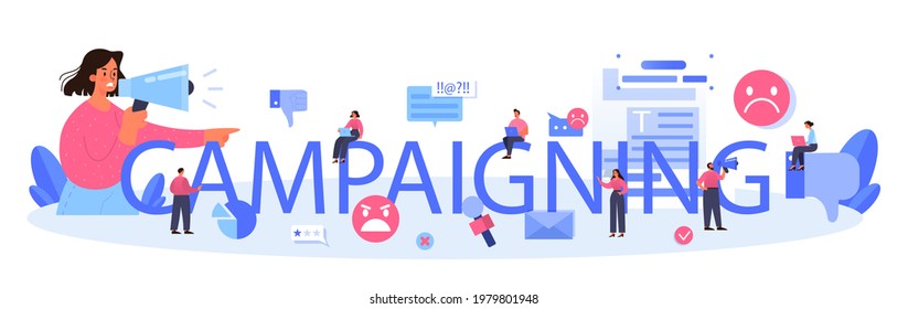 Campaigning typographic header. Brand negative reputation. Bad customer review. Elimination of competitors, black PR. Isolated flat vector illustration