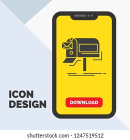 campaigns, email, marketing, newsletter, mail Glyph Icon in Mobile for Download Page. Yellow Background