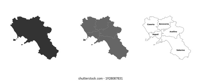 campania italy blank map vector black silhouette and outline isolate on white