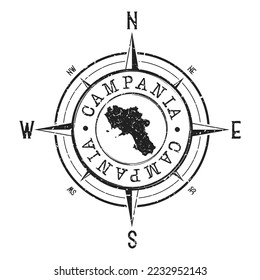 Campania, Italy Stamp Map Compass Adventure. Illustration Travel Country Symbol. Seal Expedition Wind Rose Icon.