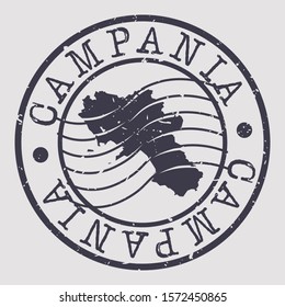 Campania Italy Stamp Postal. Map Silhouette Seal. Passport Round Design. Vector Icon. Design Retro Travel.
