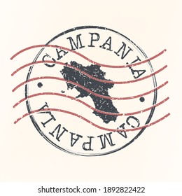 Campania, Italy Stamp Postal. Map Silhouette Seal. Passport Round Design. Vector Icon. Design Retro Travel.