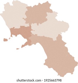 Campania map, division by provinces and municipalities. Closed and perfectly editable polygons, polygon fill and color paths editable at will. Levels. Political geographic map. Italy