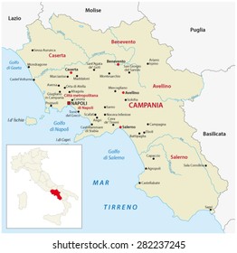 campania map with outline map Italy