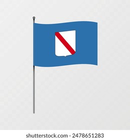 Campania region flag on flagpole. Vector illustration.