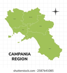 Campania Region map illustration. Map of the Region in Italy