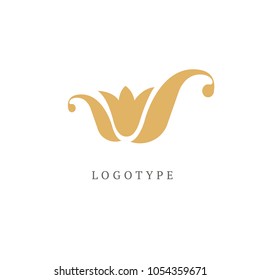 Campanula logo. Wedding floral icon. Luxury retro emblem. Cosmetics, Spa, Beauty salon, Decoration, Boutique vector logo. Royal Jewelry, Yoga, Premium Logo. Resort and Restaurant design illustration