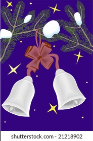 Campanulas ate on branches with night, how symbol of merry holiday