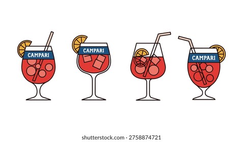 Campari Spritz Line art vector creative soft abstract color