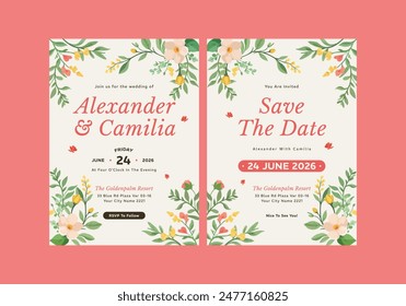 **Campas Floral Wedding Invitation Template**_ is clean, modern, simply style, and moreover it’s friendly use. It’s Quick And Easy to use to save your time.