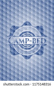 Camp-bed blue polygonal badge.