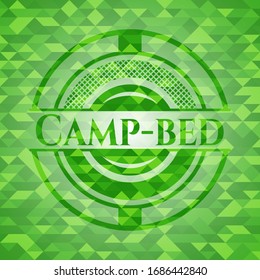 Camp-bed green emblem. Mosaic background. Vector Illustration. Detailed.