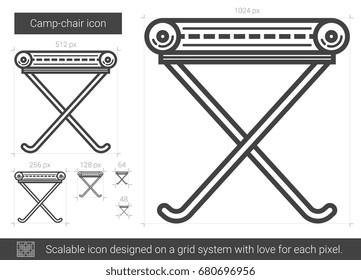 Icono de línea vectorial de la silla de campo aislado en fondo blanco. Icono de línea de silla de campo para infografía, sitio web o aplicación. Icono escalable diseñado en un sistema de cuadrícula.