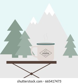 Camp-cup on the background of the mountains
