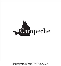 Mapa de Campeche y diseño de letras negras sobre fondo blanco