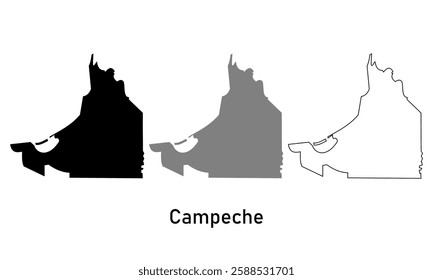 campeche map Mexico state. map in various style outline, black, and gray