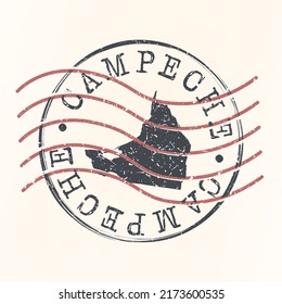 Campeche, Mexico Stamp Map Postal. Silhouette. Passport Round Design. Vector Icon. Design Retro Travel National Symbol.