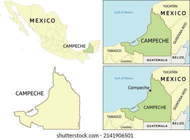 Campeche state location on map of Mexico