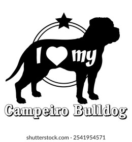 Campeiro Bulldog Hund Silhouette, ich liebe meinen Hund, Hund, Hunderassen, Logo, Vektor, Silhouette, Tier, Illustration, Symbol, Zeichen, schwarz, Haustier,