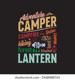 Camper adventure hiking campfire tent T shirt design,  Adventure retro vintage, Camping Shirt, Outdoor Graphic tShirts design