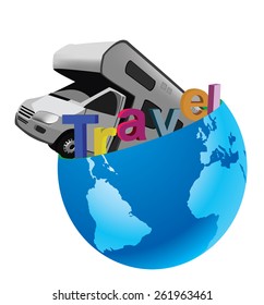 camper in adventure travel around the earth symbol agency