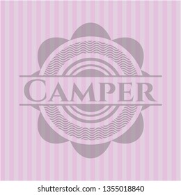 Camper badge with pink background