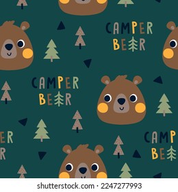 diseño de patrones de oso de cámara como vector para la moda infantil