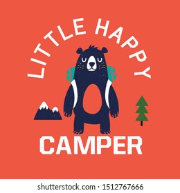 camper bear vector print design for kids fashion