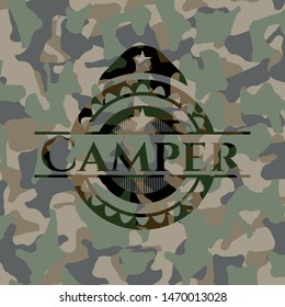 Camper camo emblem. Vector Illustration. Detailed.