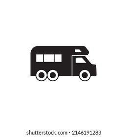 Camper car, camping car icon in black flat glyph, filled style isolated on white background