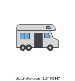 Camper car, camping car icon in color icon, isolated on white background 