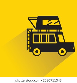 camper car icon with shadow on yellow background