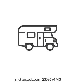 Camper car line icon. linear style sign for mobile concept and web design. Camper truck side view outline vector icon. Symbol, logo illustration. Vector graphics
