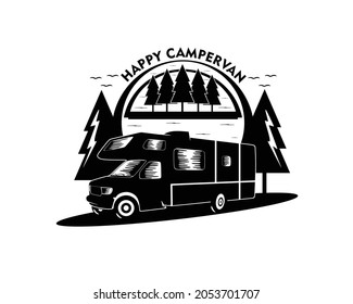 Camper car silhouette design logo illustration