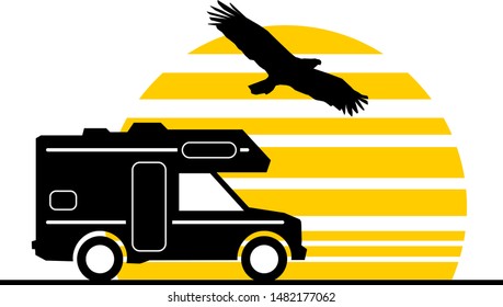 Camper Car Vector Sign Silhouette