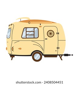 Camper cars, holiday caravans, vans, trailers, summer motorhomes, camping RV set. Mobile auto vehicles for travel, vacation in campsite, nature. Flat vector illustrations isolated on white background
