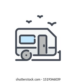 Camper color line icon. Camping trailer vector outline colorful sign.
