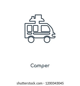Camper concept line icon. Linear Camper concept outline symbol design. This simple element illustration can be used for web and mobile UI/UX.