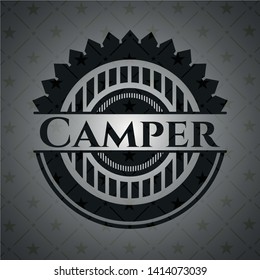 Camper dark icon or emblem. Vector Illustration. Detailed.