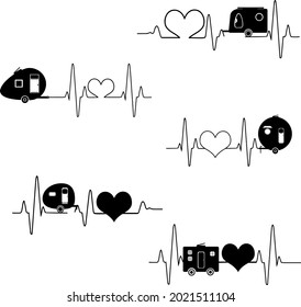 Camper heartbeat vector graphics set