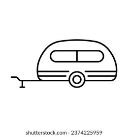 Camper icon. Caravan. Black contour linear silhouette. Side view. Editable strokes. Vector simple flat graphic illustration. Isolated object on a white background. Isolate.