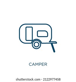 Camper Icon. Thin Linear Camper Outline Icon Isolated On White Background. Line Vector Camper Sign, Symbol For Web And Mobile