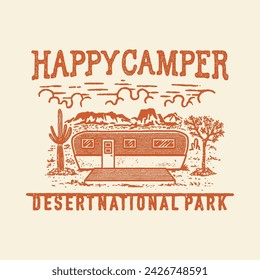 camper illustration desert graphic landscape design outdoor badge nature vintage cactus