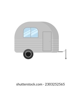 Camper isolated on white background. Cartoon caravan for camping. Flat vintage trailer. Mobile home on wheels for travelling. Vector illustration