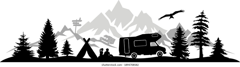 Camper Landscape Mountain Silhouette Vector