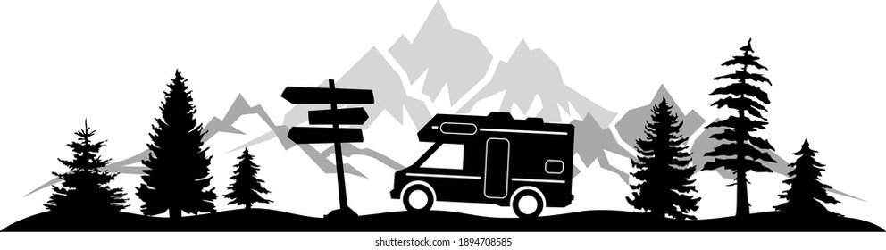 Camper Landscape Mountain Silhouette Vector